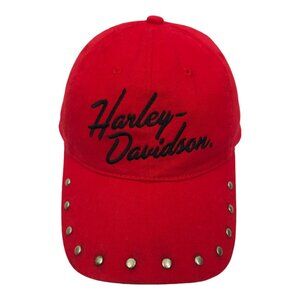 Harley Davidson Embroidered Red Adjustable Tuck Strap Cap Trucker Biker Hat Rive